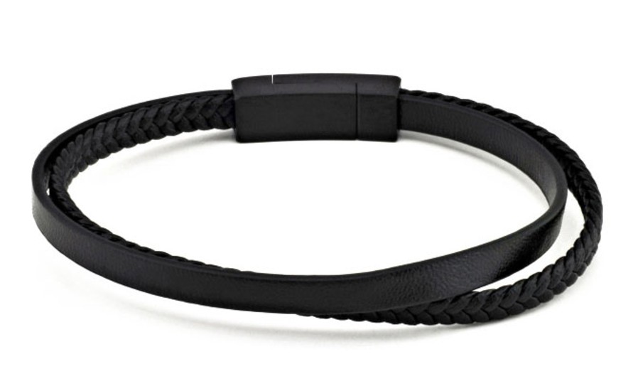  SIMPLY ELEGANT BLACK LEATHER BRACELET BY MENVARD MV1033