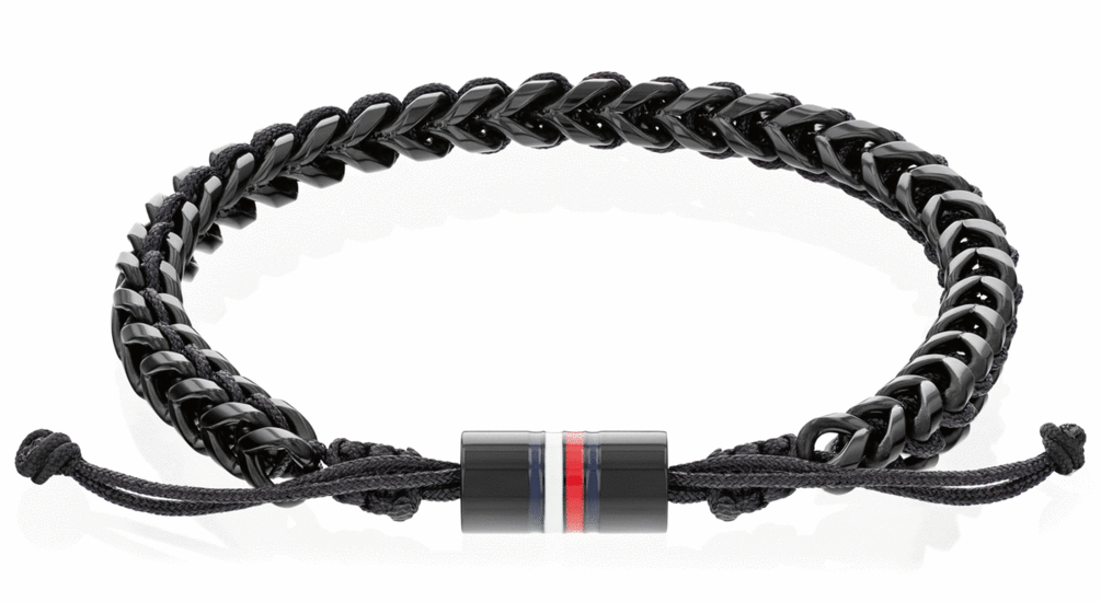 TOMMY HILFIGER BLACK BRAIDED IONIC-PLATED STEEL BRACELET 2790513